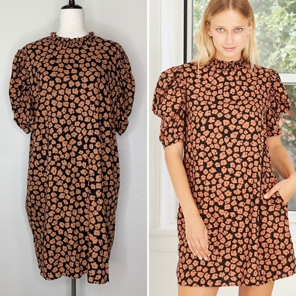 Who What Wear Linen Blend Floral Puff Sleeve Shift Dress, Size XXL - Picture 2 of 13